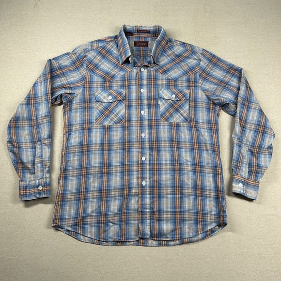 Vintage‎ Levis Shirt Mens XL Western Button Up Collared Plaid Farmer USA Made - Picture 1 of 7